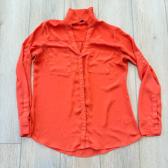 Express Portofino Button-Down Blouse β Bright Orange, Size Medium π§‘β¨ - Picture 8 of 13
